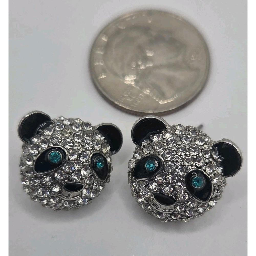Betsey Johnson Pave Crystal Rhinestone Panda Bear Pierced Stud Earrings
